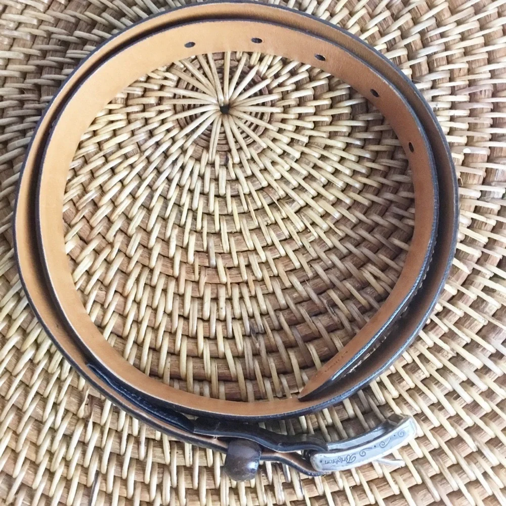 Brighton Brown Silver Embroidered Belt Size 30 Floral